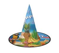 LKLDDPZB Summer Parrot Pineapple Birds Printed Halloween Witch Hat For Women And Men Pointy Hat Decoration Cosplay