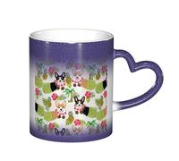 LKLDDPZB Tropical Flower and Corgi Print Heat Changing Coffee Mug –11 Oz Magic Color Changing Mug, Ceramic Thermal Reactive Cup for Men and Women
