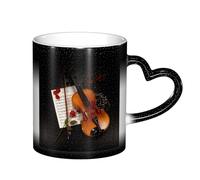 LKLDDPZB Violin Sheet Music Print Heat Changing Coffee Mug â€“11 Oz Magic Color Changing Mug, Ceramic Thermal Reactive Cup for Men and Women