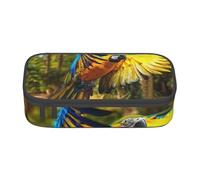 LKLDDPZB Yellow Wings Blue Parrot Print High-Capacity Layered Pencil Bag - Full Print Design, Durable Oxford Cloth Construction, Versatile and Organized Solution for Your Stationery and Accessories
