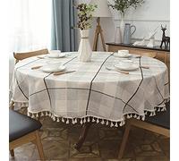 LKLNCXC Tablecloth Round Table Cloth Tassel Cotton Linen Tablecloth Stain-proof Washable Cover for Kitchen Dining Tabletop Decoration Picnic(A4,Diameter 200CM)