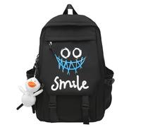 LKMB School Bag Student Backpack Cute Smile -faced Couple Backpack Large Capacity Flip Bag Backpack-black Great Monster