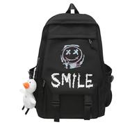 LKMB School Bag Student Backpack Cute Smile -faced Couple Backpack Large Capacity Flip Bag Backpack-black Smiley