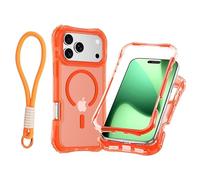 LKMCSOK Case for iPhone 17 Pro Max with Mobile Phone Chain, Compatible with MagSafe Mobile Phone Case iPhone 17 Pro Max Magnetic 360 Degree Armour Case Outdoor Shockproof Protective Case, Orange