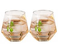 LKMY Crystal Whiskey Glass Gift Set of 2, 300ml Hexagonal Corner Tumbler Glass Set, Barware Bourbon Brandy Wine Beer Cup Tea Cup Glasses (Amber)