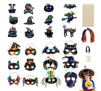 LKNBIF 36PCS Carnival Scratch Paper Art Masks, Skeleton Masks Decorations Craft for Kids and Adults, Including Bat, Pumpkin, Spider,Ghost,Witches,Cats, Carnival Party Games Decorations