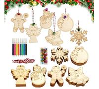 LKNBIF Christmas Tree Decorations, Hanging Christmas Decorations, 61 pcs Christmas Tree Ornaments, Colorful Bells and Watercolor Pen for Kids DIY Crafts Christmas Hanging Decoration Gifts