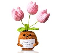 LKNBIF Emotional Support Gift, Positive Tulips, Tulip Mini Funny Crochet Flowers, Positive Knitted Plant Dolls, with Encouraging Card Handmade Emotional Support Plush for Women, Fiber Black