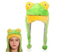 LKNBIF Frog Plush Animal Hat with Ear Flaps, Plush Frog Hat Cartoon Animal Cap Cosplay Costume Headwear Warm Cozy Hats for Kids Adults Novelty Headgear Photo Props