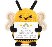 LKNBIF Funny Knitted Bee Doll, Cute Mini Crochet Bee Doll with Positive Card, Heartwarming Creative Animal Dolls for Women Men Birthday Gift Decoration, Flat Purple