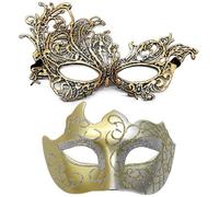 LKNBIF Halloween Couple Masks, Couple Masquerade Masks Golden, for Halloween Men & Women, Eye Mask for Parties, Balls, Carnivals, 2pcs