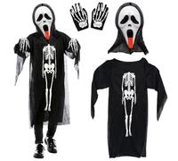 LKNBIF Halloween Ghostface Mask, Skeleton Coat, With Tongue Face Mask, Gloves Set Costumes, Children's Party Skeleton Costume, Boys Girls Halloween Outfits Cosplay Fancy Dress Party-B