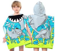 LKNBIF Hooded Towels for Kids, Kids Blue Shark Hooded Bath Towel, Quick Dry Soft Microfibre Beach Poncho, Bath Towel Poncho for Swim Pool Swimming Holiday, 60 * 60CM