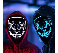 LKNBIF LED Halloween Light Up Mask, 3 Modes Light Up Led Mask, 2 PCS LED Anonymous Scary Masks for Adults, for Boys Kids Adult - Blue+White