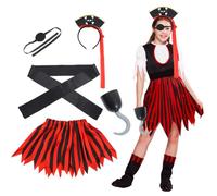 LKNBIF pirate Costume Accessories Set, 5 Pcs Halloween pirate costume kids, Girls Pirate Costume, Captain Role Play Hook Eyepatch, Halloween Party Supplies Accessories Set for Kids Boys Girls