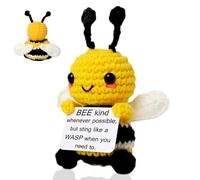 LKNBIF Positive Bee, Emotional Support Bee, Mini Funny Crochet Bee Doll Gifts, Cute Handmade Bee Dolls with Positive Card, Creative Gift for Bestie Friends, Student, Pedals Black
