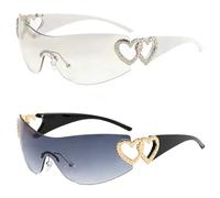 LKNBIF Rimless Wrap Around Sunglasses, Rave Glasses,Star Glasses, Trendy Shield Wrap Around Sun Glasses,for Driving Shopping Fishing Outdoor Cycling(2PCS