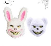LKNBIF Scary Carnival Bunny Mask, Creepy Furry Rabbit Face Mask for Adults Kids, Brown Bear Bunny Mask, Horror Face Mask for Carnival Party Costume Cosplay Masquerade