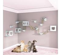 LKPMGOA Cat Climbing Shelf Wall Mounted, Cat Activity Tree with Scratching Posts, Widen the Platform, Reinforced Below, Save Space(18pcs)