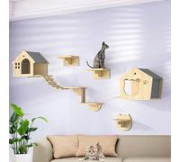 LKPMGOA Cat Wall Furniture Wall Mounted, Cat Shelves and Kitty Perches for Wall, Rounded Edges and Finely Polished, Thicken the Board(7pcs)