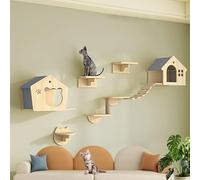 LKPMGOA Cat Wall Furniture Wall Mounted, Cat Wall Steps, Thickened Board, Solid and Stable, Suitable for Various Styles(7pcs)