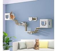 LKPMGOA Cat Wall Shelves and Perches for Wall, Modern Wall-Mounted Cat Furniture, with Widened Platform, Hemp Rope Hanging Column, Steps, Soft Ladder(8pcs)