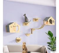 LKPMGOA Cat Wall Shelves Set, Cat Shelves and Perches for Wall, Widen the Platform, Thicken the Board, Expand Vertical Space(7pcs)