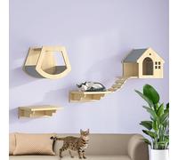 LKPMGOA Cat Wall Shelves Set, Cat Shelves and Perches for Wall, Widen the Platform, Thicken the Board, Expand Vertical Space(5pcs)