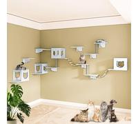 LKPMGOA Pine Wooden Wall Mounted Cat Furniture, Cat Climbing Shelves, Meet the Needs of Climbing, Scratching, Jumping, and Resting(18pcs)