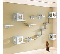 LKPMGOA Pine Wooden Wall Mounted Cat Furniture, Cat Climbing Shelves, Meet the Needs of Climbing, Scratching, Jumping, and Resting(17pcs)