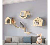 LKPMGOA Wall Mounted Cat Tree, Cat Wall Shelves, Wide Base, Solid Wood Stable and Wear-resistant, For Cats Climb, Scratch, Lookout and Play(6pcs)