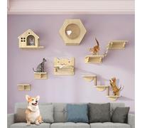 LKPMGOA Wall Mounted Cat Tree, Cat Wall Shelves, Wide Base, Solid Wood Stable and Wear-resistant, For Cats Climb, Scratch, Lookout and Play(9pcs)