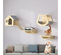 LKPMGOA Wall Mounted Cat Tree, Cat Wall Shelves, Wide Base, Solid Wood Stable and Wear-resistant, For Cats Climb, Scratch, Lookout and Play(5pcs)
