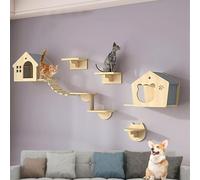 LKPMGOA Wall Mounted Cat Tree, Cat Wall Shelves, Wide Base, Solid Wood Stable and Wear-resistant, For Cats Climb, Scratch, Lookout and Play(7pcs)