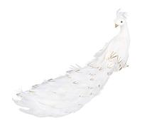 LKPOMI 2 Pcs White Peacock Christmas Ornament Artificial Glitter Peacock Ornaments Long Tail Feather Peacock Clip On Ornament for Crafts Home Wedding Party Christmas Tree Ornaments(White)