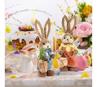 LKPOMI 2pcs 35cm Standing Bunny Statues Sisal Easter Bunny Figurines Spring Easter Decorations for Home Party Garden Decor, Great Gifts for Kids Friends Family(Multicolor)