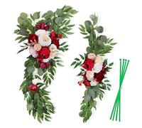 LKPOMI Wedding Arch Flowers Set of 2, Artificial Flowers Swag Arch Floral Arrangements for Wedding Party Welcome Ceremony Sign and Reception Backdrop Floral Decoration (Red)