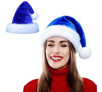 LKQBBSZ Christmas Hat Santa Claus Hats Thicken Xmas Holiday Hat Women Men for Christmas New Year Festive Party Supplies (Blue-Adult)