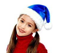LKQBBSZ Santa Hat for Child Unisex Velvet Comfort Xmas Hat Extra Plush for Christmas New Year Festive Holiday Party (Blue)