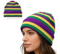 LKQBBSZ Striped Mardi Gras Beanie Hat Outfit Accessories Knit Skull Cap Parade Costumes Celebration Carnival Party Supplies, Stripe, Medium