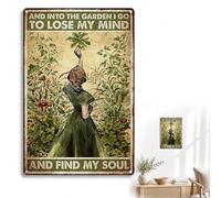 LKTFATD Vintage Gardening Metal Tin Sign, Retro Hippie Wall Decor Plaque, "I Go to Lose My Mind and Find My Soul" Quote for Home, Bar, Cafe, Garden, Kitchen and Bathroom