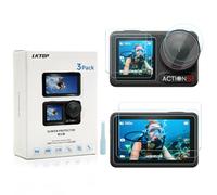 LKTOP 3 Pack DJI Osmo Action 5 Pro Screen Protector, Tempered Glass Front+Back+Lens Film LCD Display Cover for Action5 Pro Accessories, Ultra HD 9H Hardness, Anti Scratch Bubble, with Installation Kit