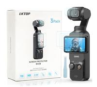 LKTOP 3 Pack Screen Protector DJI Osmo Pocket 3, Tempered Glass Screen+Lens Film Cover for DJI Osmo Pocket3 Creator Combo Accessories, Ultra HD 9H Hardness, Anti Scratch Bubble, with Installation Tool