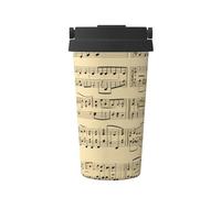 LKTPSKQRY 17oz Insulated Coffee Mug Tumbler with with Flip Lid and Handle Stainless Steel Travel Mug Double Wall Vacuum Leak Proof Coffee Thermal Cup Music Notes on Old Paper Reusable Water Bottle