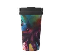 LKTPSKQRY 17oz Insulated Coffee Mug Tumbler with with Flip Lid and Handle Stainless Steel Travel Mug Double Wall Vacuum Leak Proof Coffee Thermal Cup Abstract Colorful Octopus Reusable Water Bottle