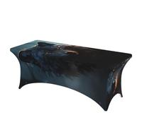LKTPSKQRY 6ft Spandex Table Cloth For Rectangle Tables, Wrinkle Resistant Stretch Tablecloths Protector Fantasy Wolf Washable Patio Table Cover For Wedding, Party, Banquet, Picnic