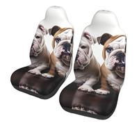 LKTPSKQRY Car Seat Covers Set of 2, Vehicle Seat Protector Breathable Cushion Cover Two Cute Bulldog Dogs Bucket Cover Universal Auto Front Seats Protector Car Accessories for SUV Truck Sedan