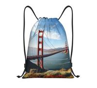 LKTPSKQRY Drawstring Backpack Sports Gym Sackpack San Francisco Golden Gate Bridge Cinch Bag Waterproof String Bag Lightweight Swim Bag S