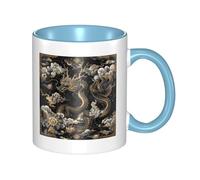 LKTPSKQRY Large Ceramic Coffee Mugs,11oz Coffee Cups with Handle,Novelty Porcelain Mug Black Chinese Dragon Tea Mugs for Women Men Big Tea Cup,Latte Mug for Milk, Hot Tea,Microwave Safe