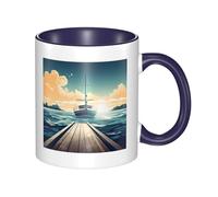 LKTPSKQRY Large Ceramic Coffee Mugs,11oz Coffee Cups with Handle,Novelty Porcelain Mug Boat Seascape Theme Tea Mugs for Women Men Big Tea Cup,Latte Mug for Milk, Hot Tea,Microwave Safe